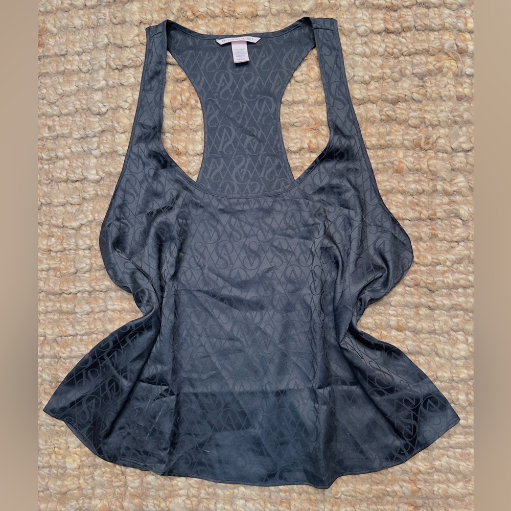 Victoria’s Secret Logo Pattern Racerback Silky Sleep Tank Sz L